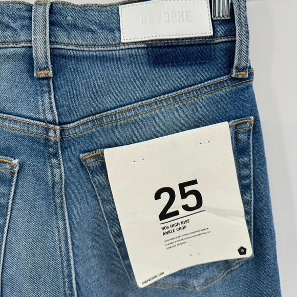 RE/DONE 90s High Rise Ankle Crop Jeans Sz 25 Button Fly Aged Indigp Blue - Picture 9 of 10